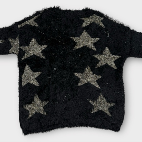 Haute Rogue Black Fuzzy Star Sweater M Glam Metallic Knit Cozy Indie Festival - Picture 3 of 9